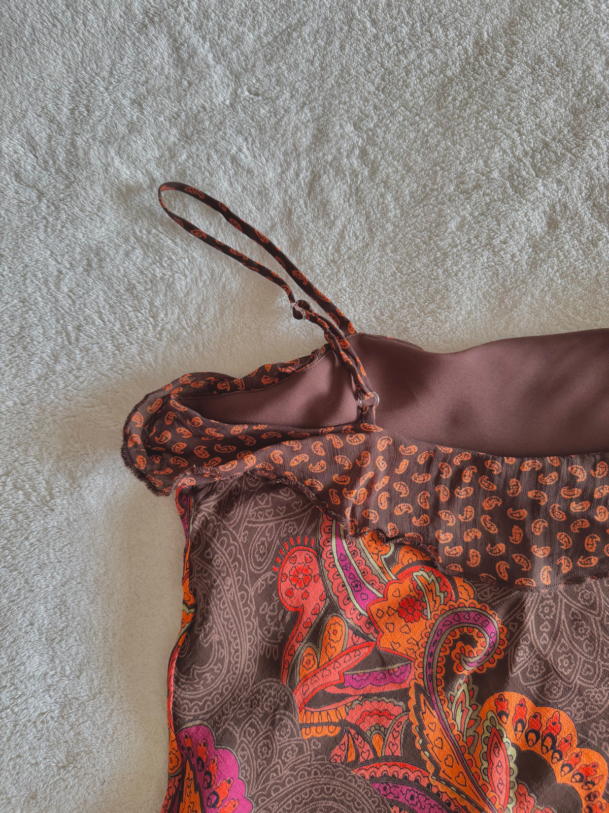 y2k vintage fitted brown and orange paisley print cami top