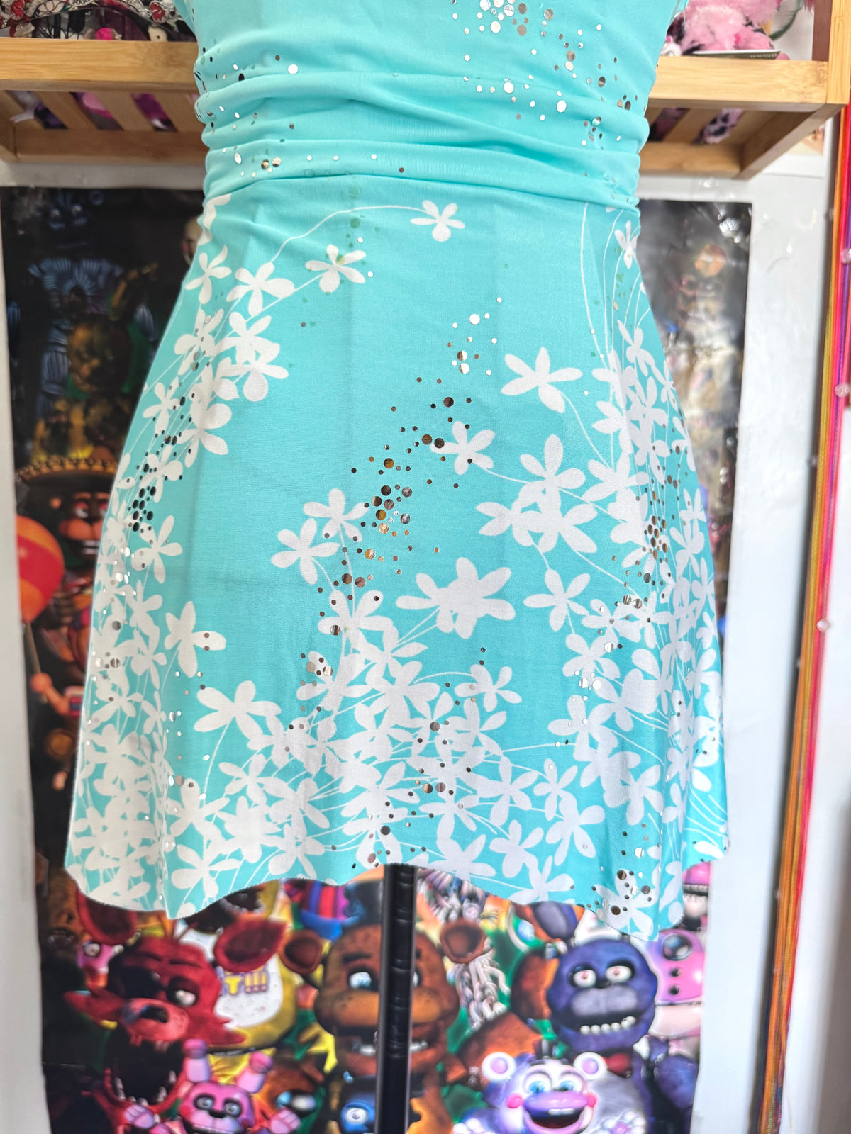 y2k vintage turquoise blue floral slinky fitted cami top with sequins