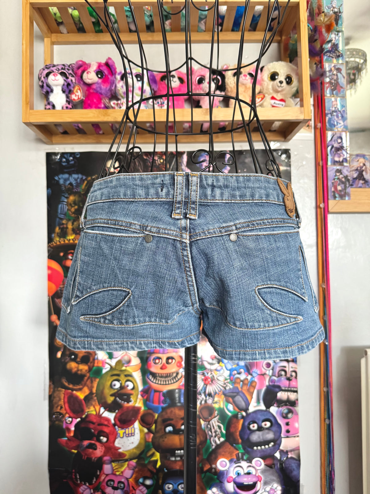y2k vintage low waisted medium wash playboy bunny micro mini shorts