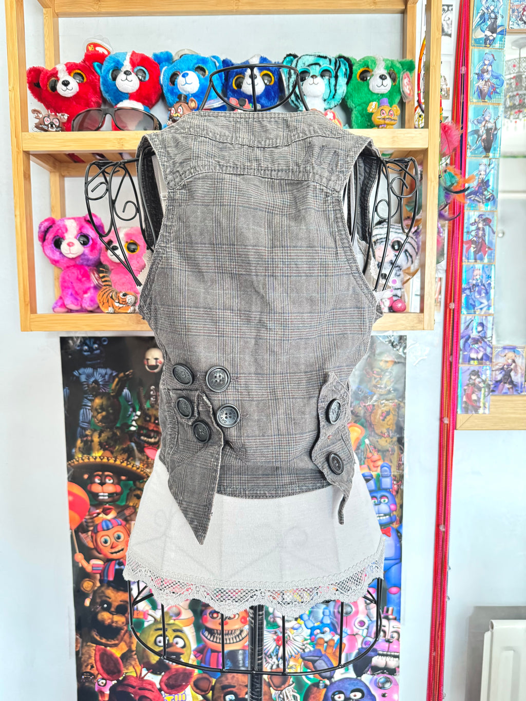 y2k vintage grey button up sleeveless fitted waistcoat