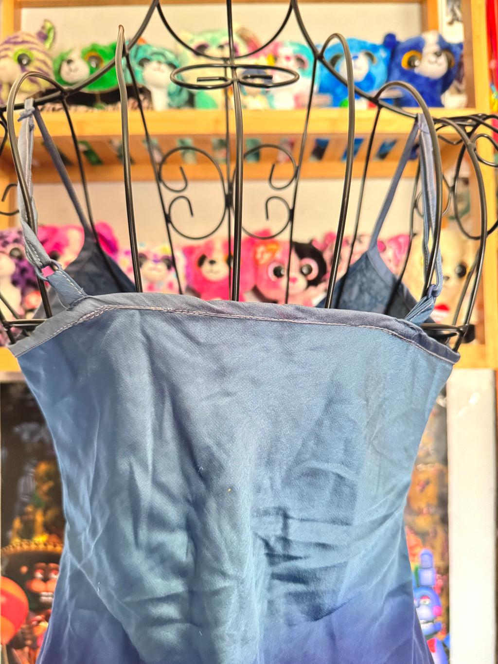 y2k vintage blue ombre effect fitted cami top with jewel embellishments ocean mermaid