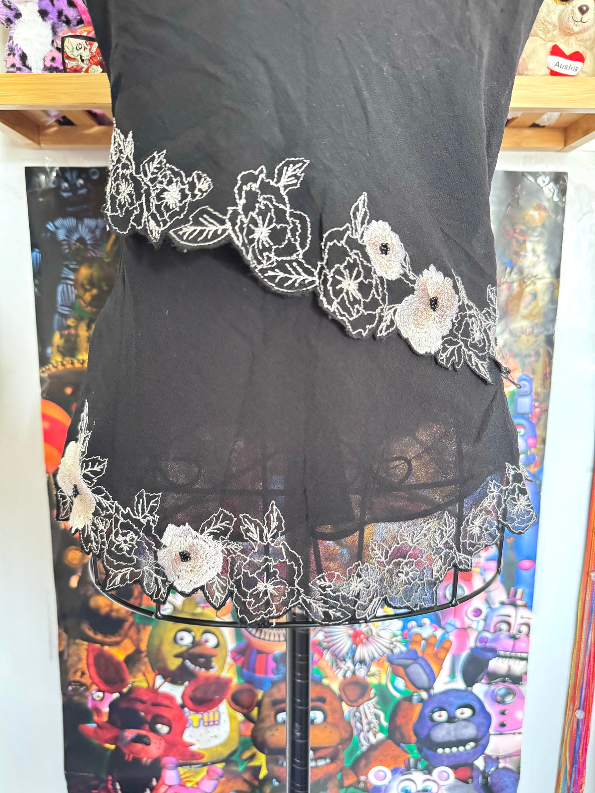 y2k vintage silk black floral embroidered halterneck cami top