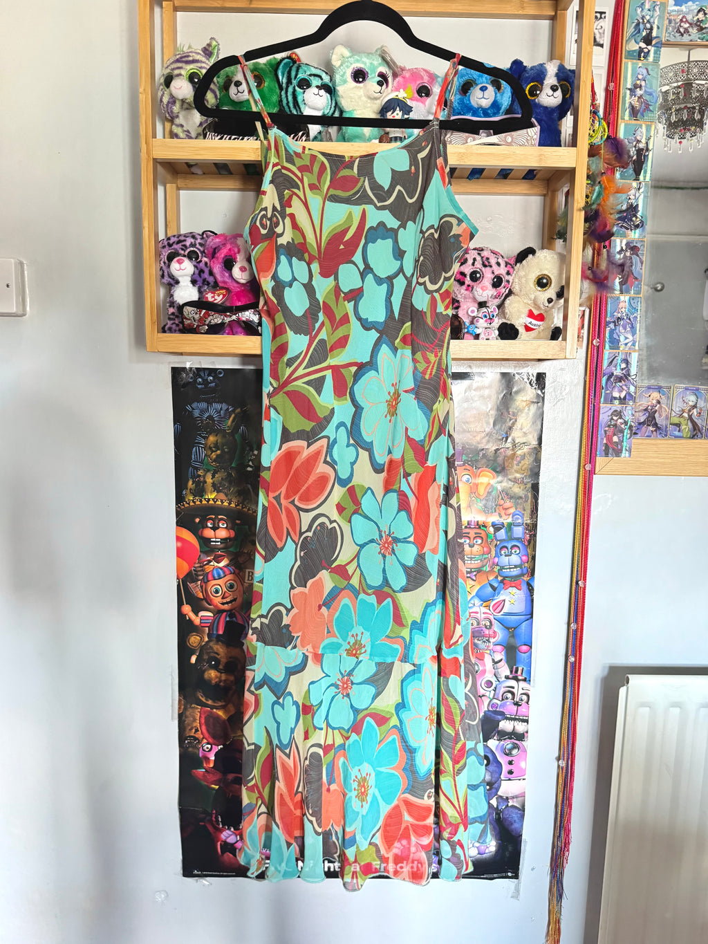 y2k vintage multicoloured blue floral print midi dress