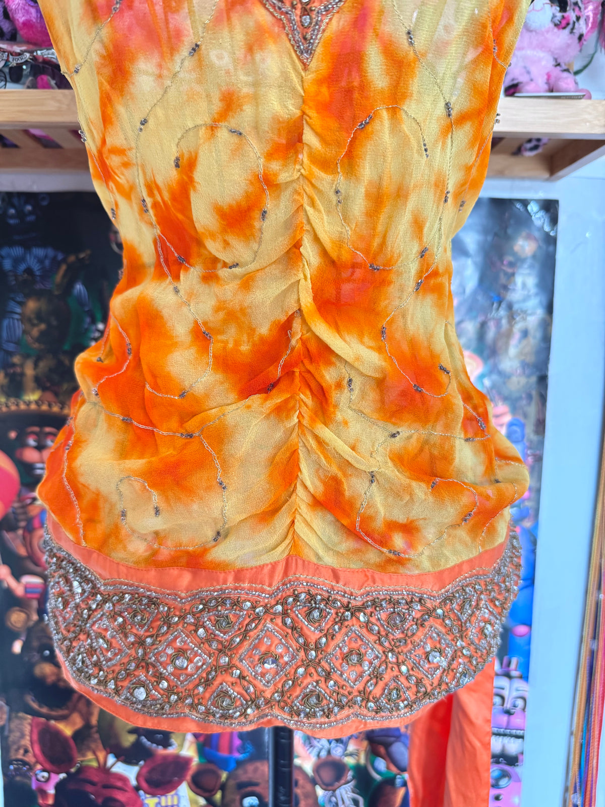 y2k vintage 2002 silk tie dye effect sequin embellished cami top warm autumnal