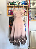 y2k vintage silk dusky pink and brown ombre fitted midi dress fit and flare with blossoms