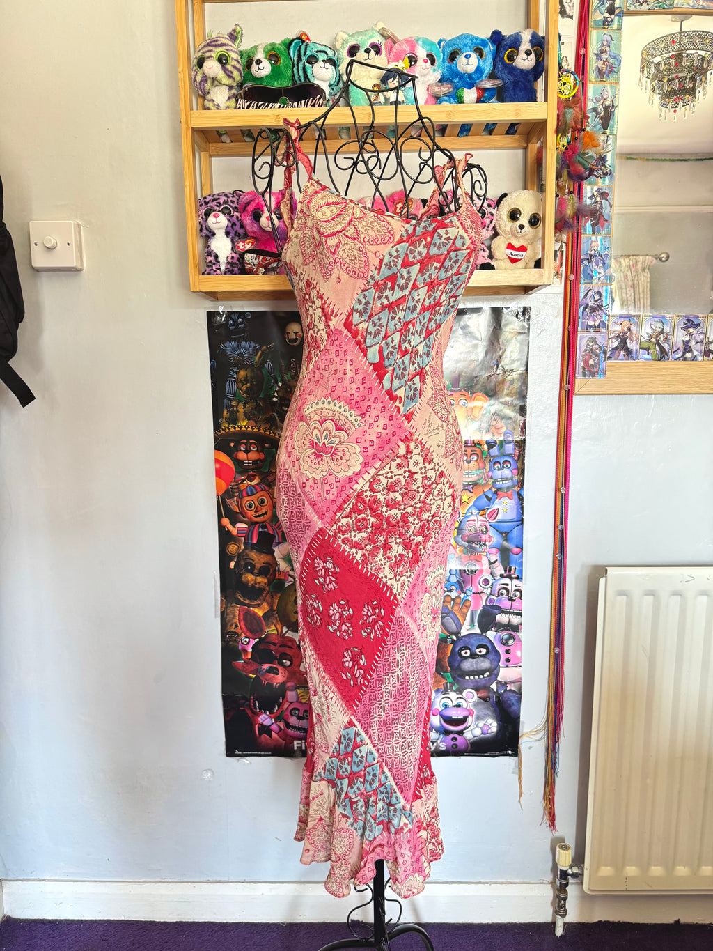 y2k vintage patchwork style mixed print midaxi length dress
