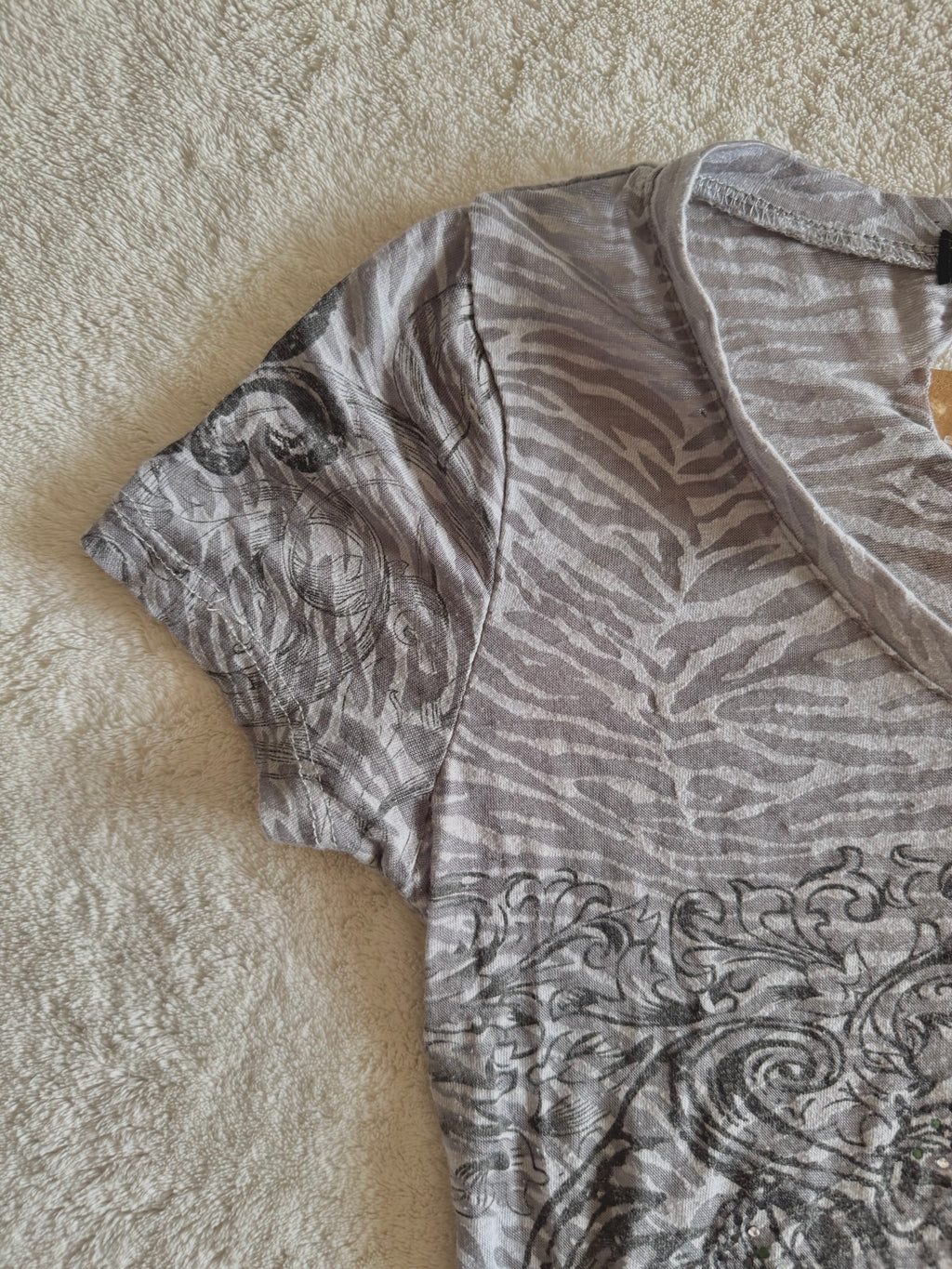 y2k vintage sheer graphic wings fitted tee with rhinestone embellishments affliction mcbling