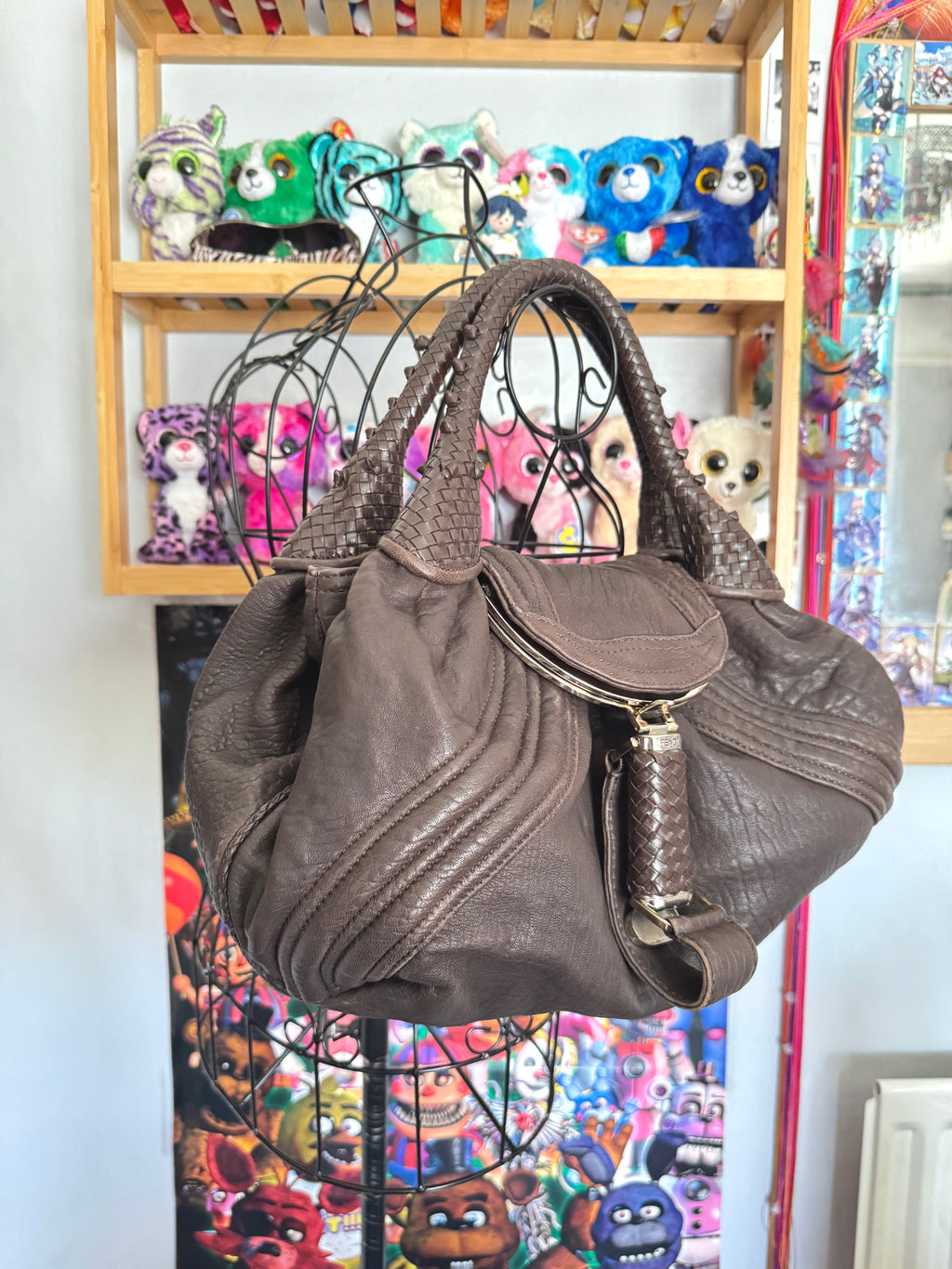 y2k vintage 2005 brown nappa calfskin leather boho slouchy Fendi Spy bag