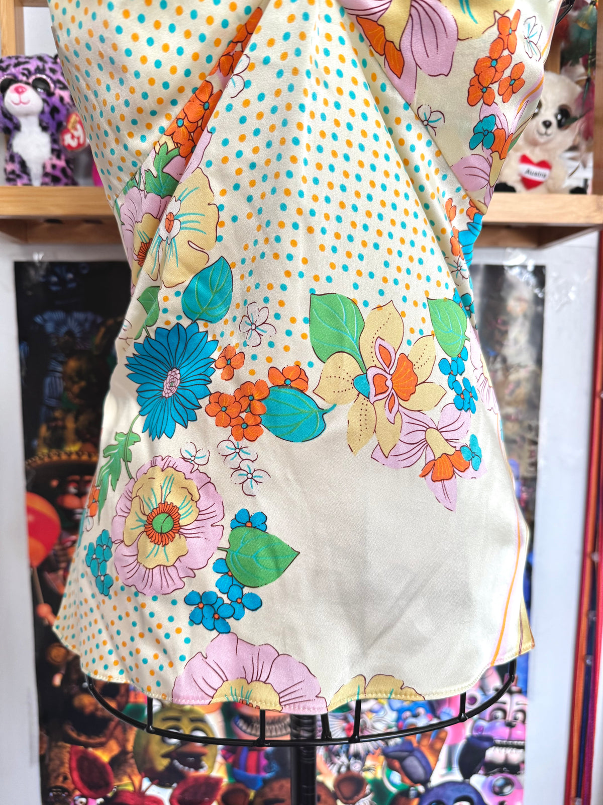 y2k vintage fitted silk floral ruched halterneck cami top