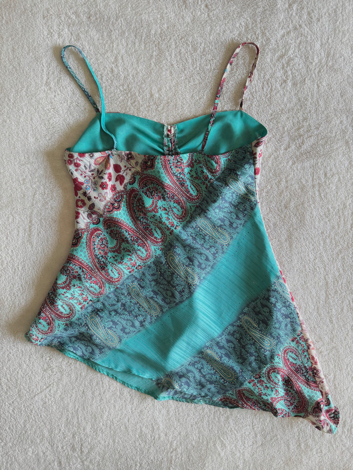 y2k vintage asymmetrical paisley print fitted cami top fairy mermaid