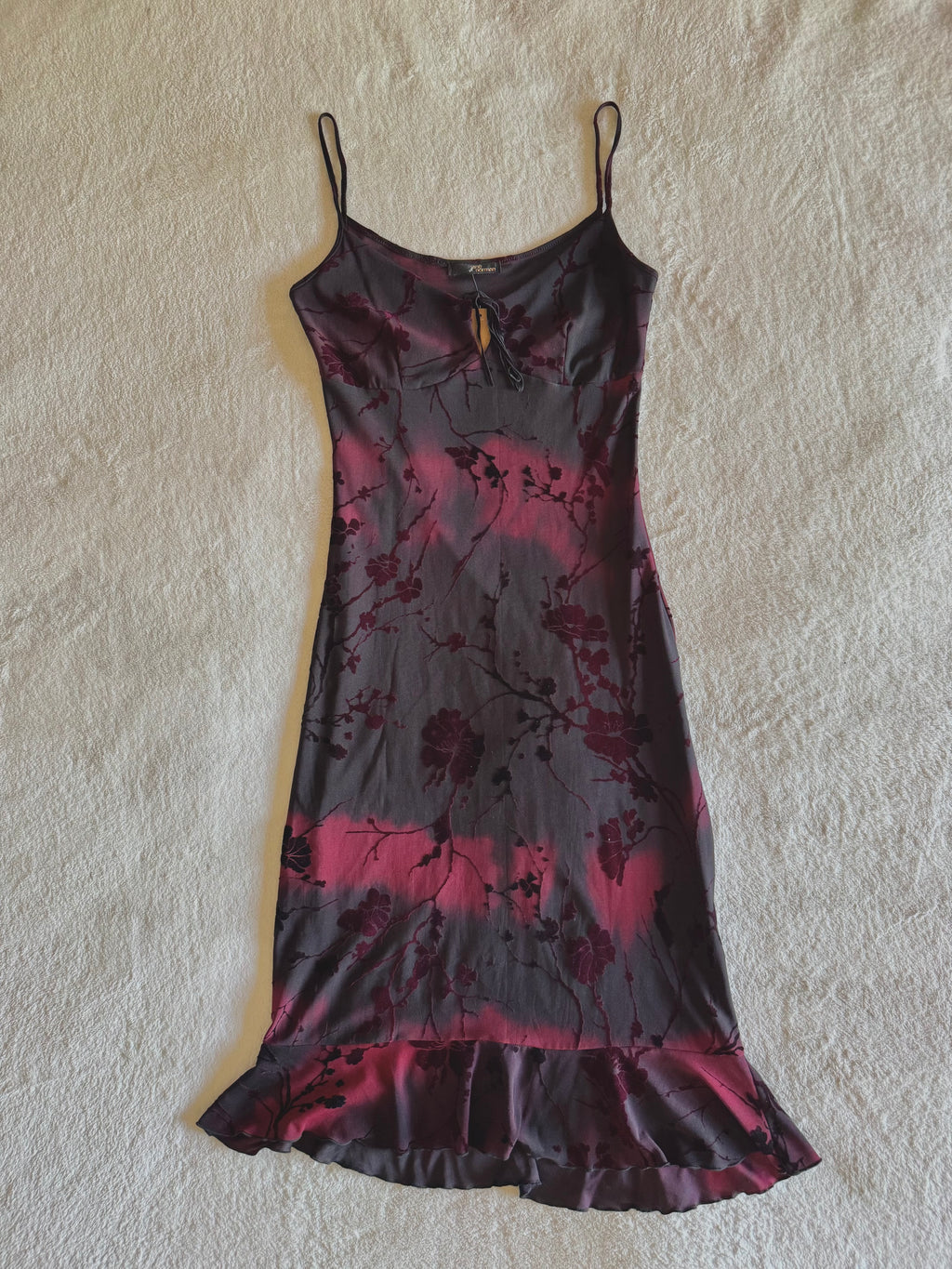 y2k vintage red and black velvet floral midi dress