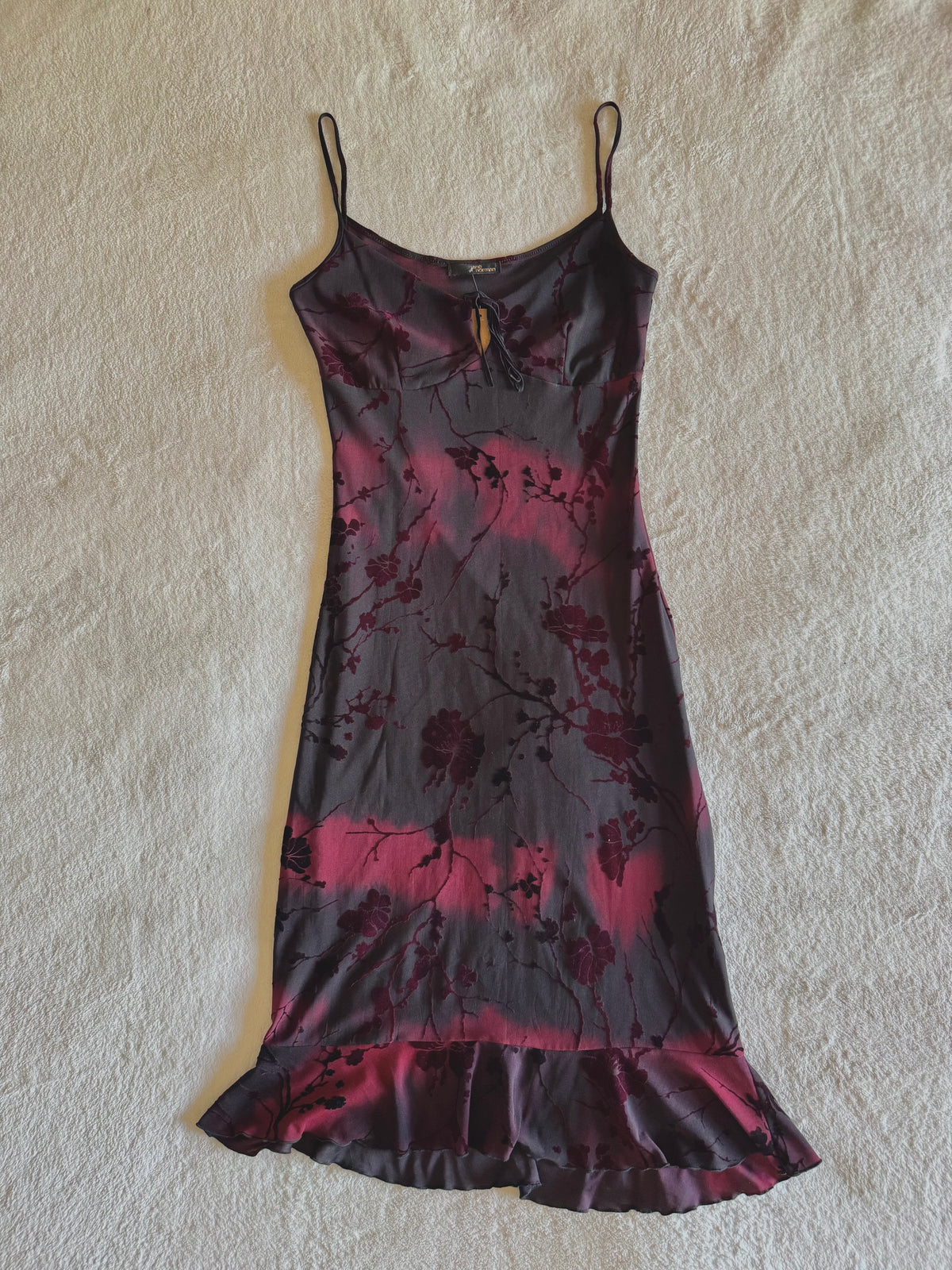 y2k vintage red and black velvet floral midi dress