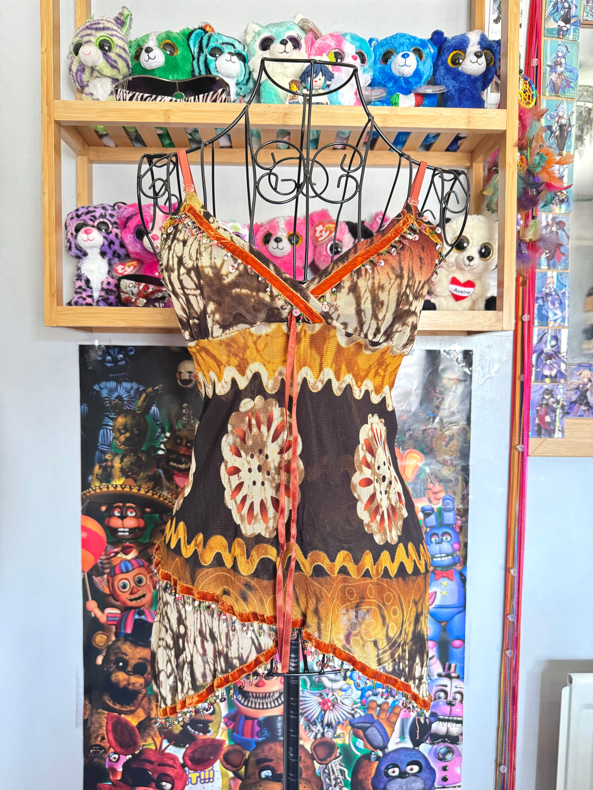 y2k vintage summery asymmetrical fairycore beaded cami top earthy