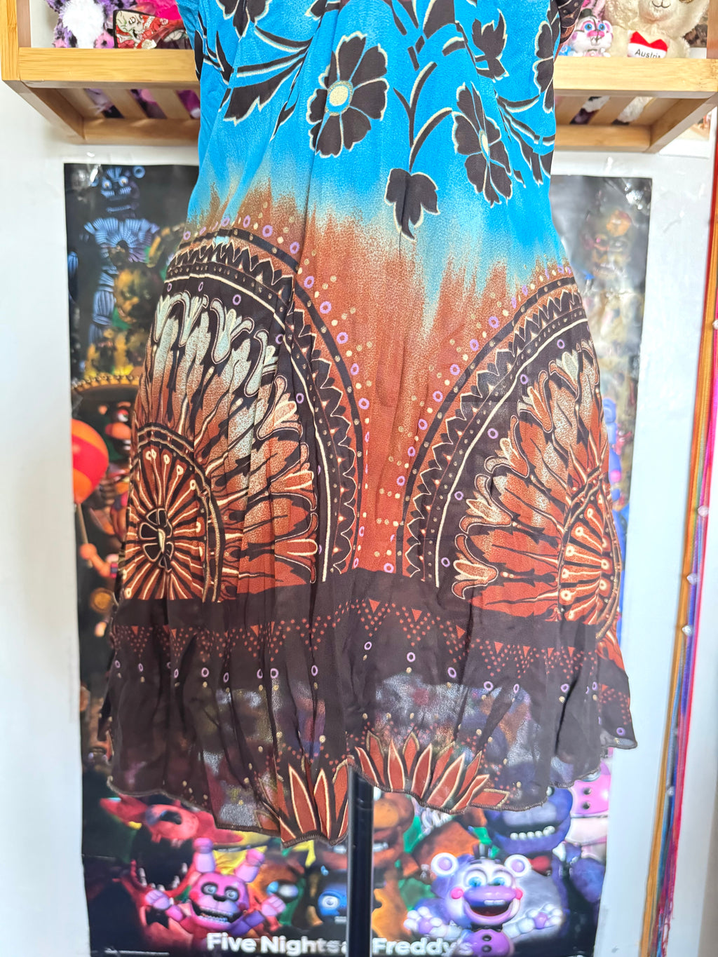 y2k vintage earthy blue and brown floral fitted cami top