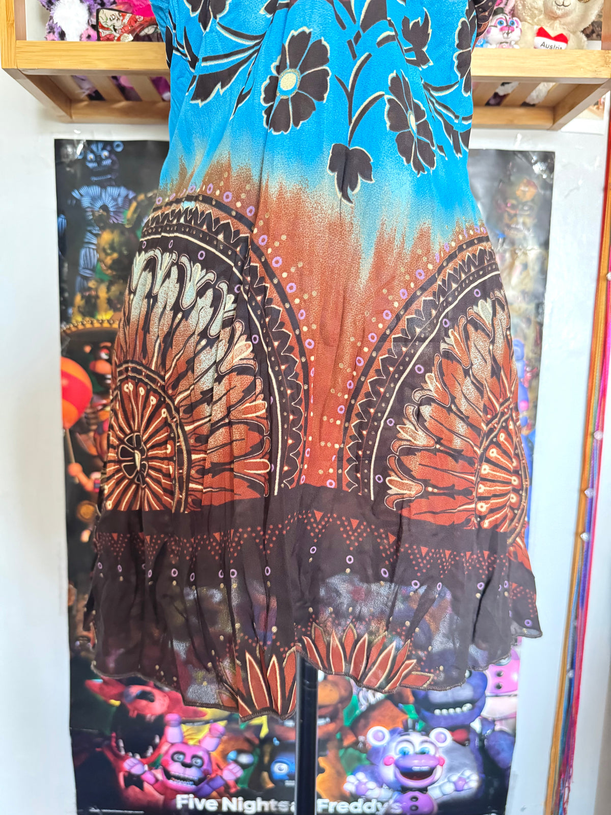 y2k vintage earthy blue and brown floral fitted cami top