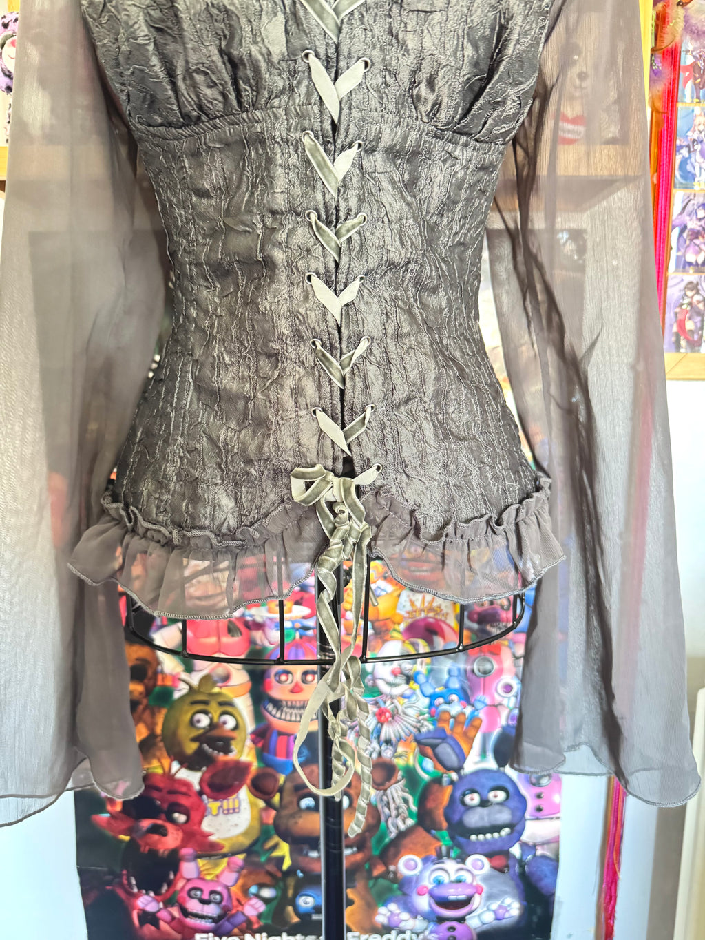y2k vintage milkmaid medieval vibe lace up flared sleeve gothic top