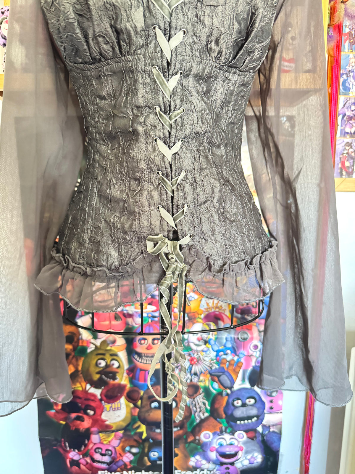 y2k vintage milkmaid medieval vibe lace up flared sleeve gothic top