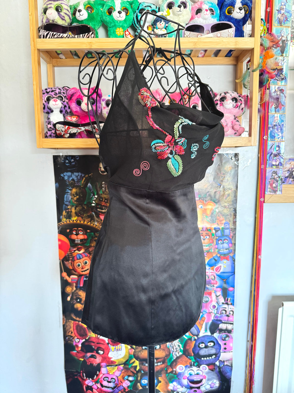y2k vintage silk fitted cowl neck halter top with beading embellishments