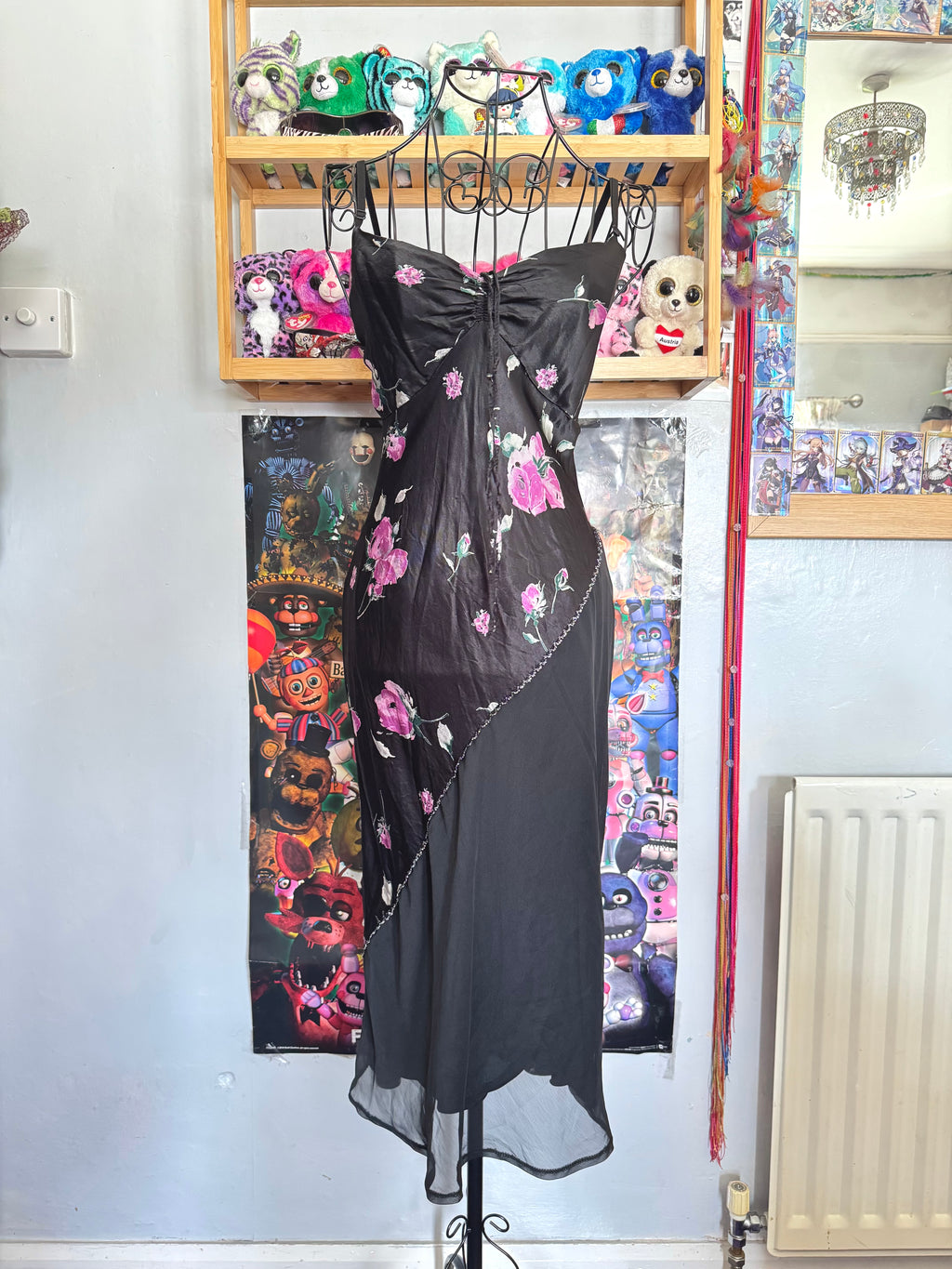 y2k vintage satin floral pattern asymmetric cut midi dress elegant