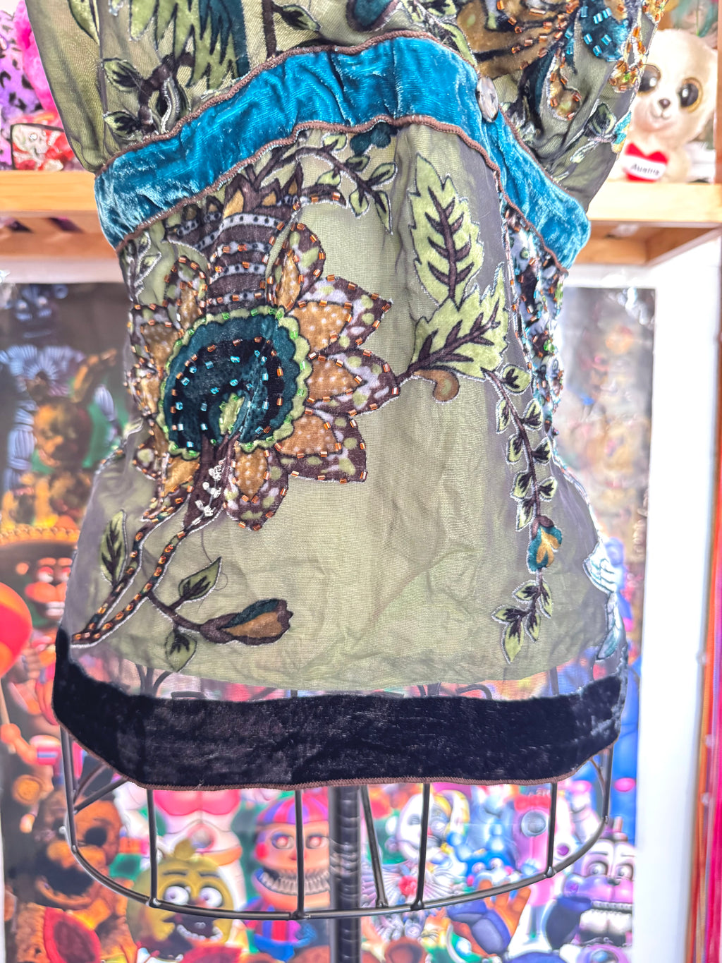 y2k vintage silk forest green beaded velvet camisole top earthy fairy