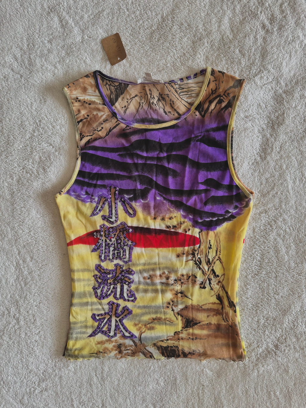 y2k vintage sheer mesh sequin embellished fitted sleeveless vest top