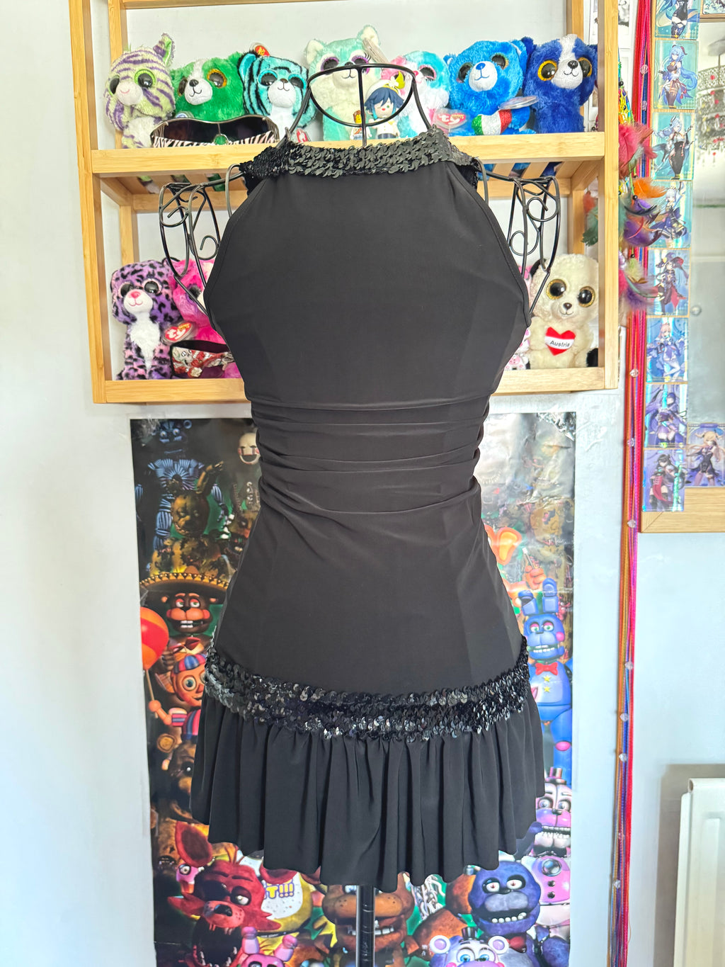 y2k vintage black slinky ruched ruffled vneck top with sequins