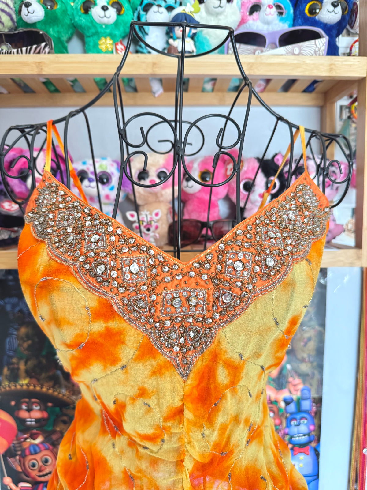 y2k vintage 2002 silk tie dye effect sequin embellished cami top warm autumnal