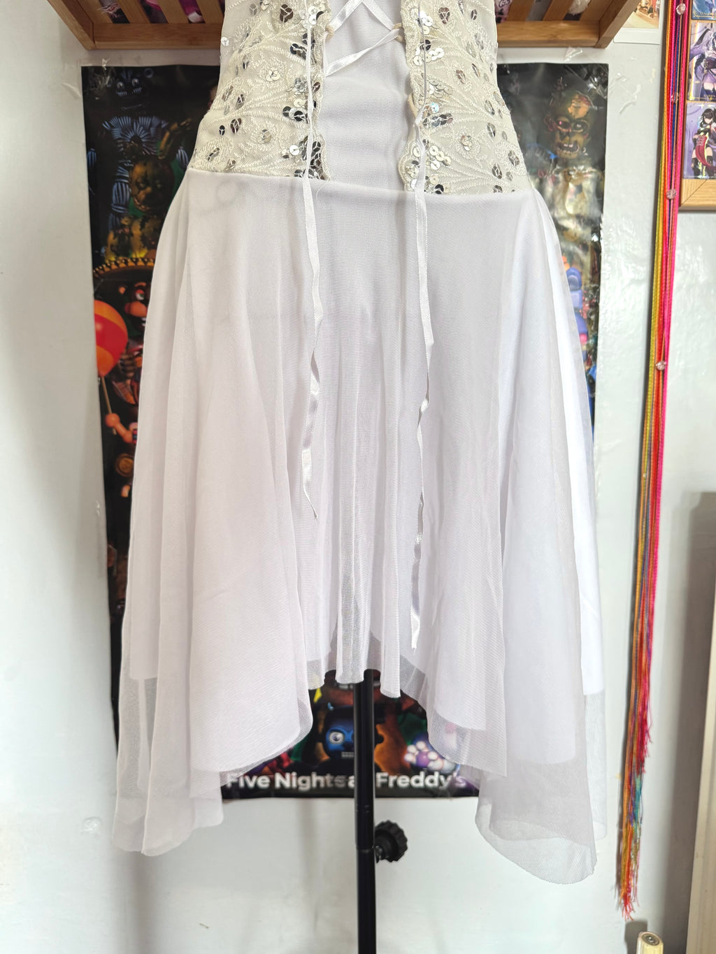 y2k vintage white mesh lace front sequin mini dress with hanky fairy hem