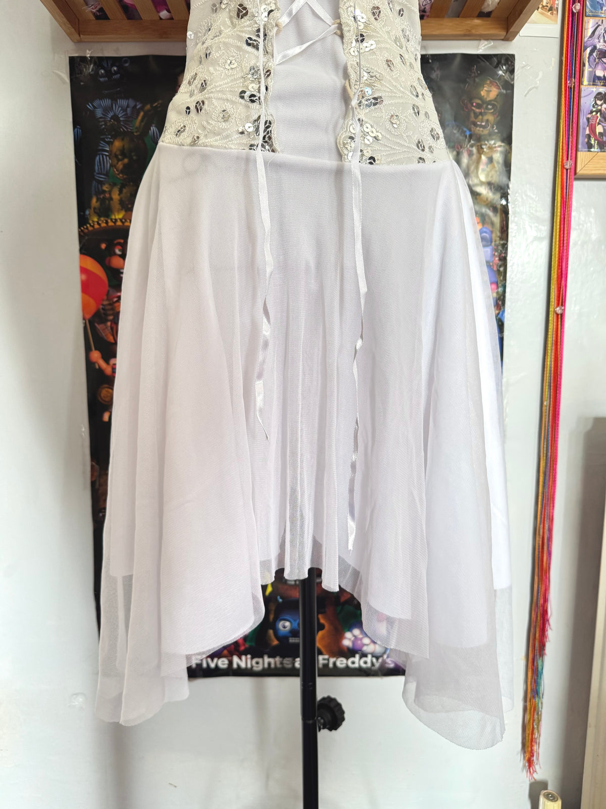 y2k vintage white mesh lace front sequin mini dress with hanky fairy hem