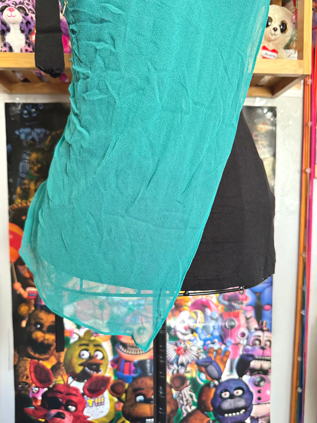 y2k vintage silk teal and black fitted asymmetrical hem vest top