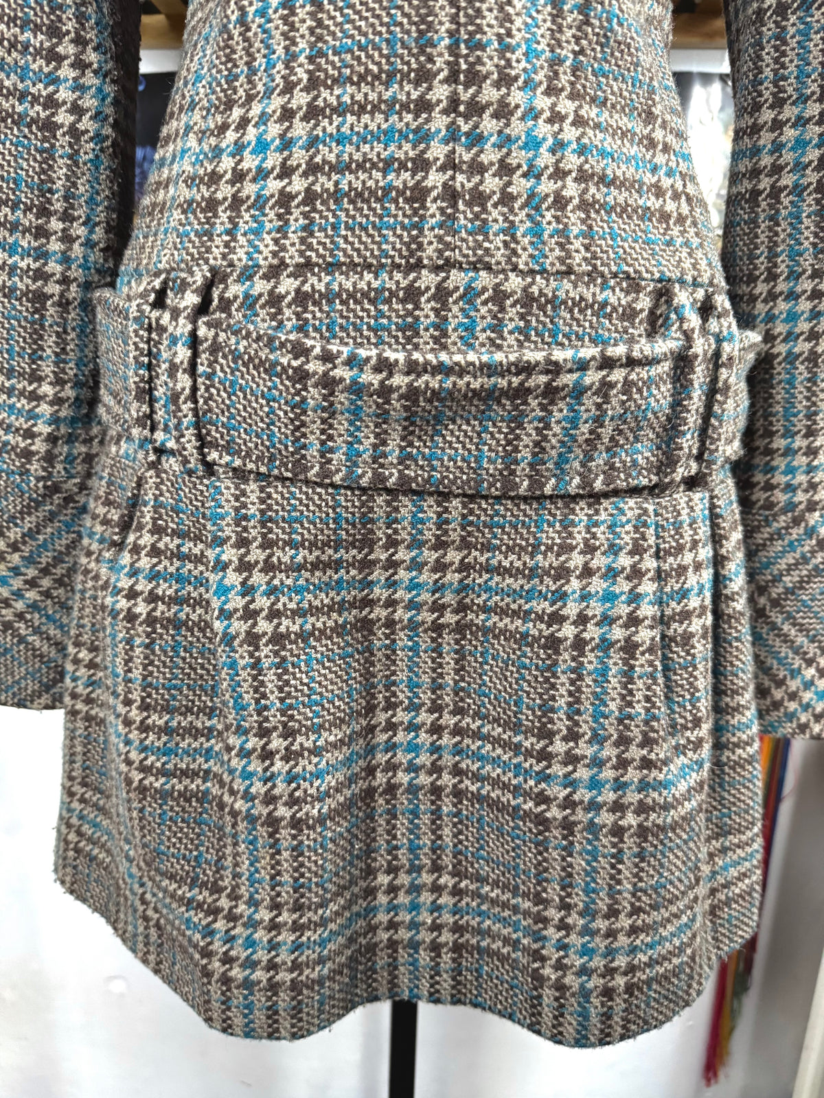 y2k vintage funnel neck plaid button up peacoat with detachable adjustable belt