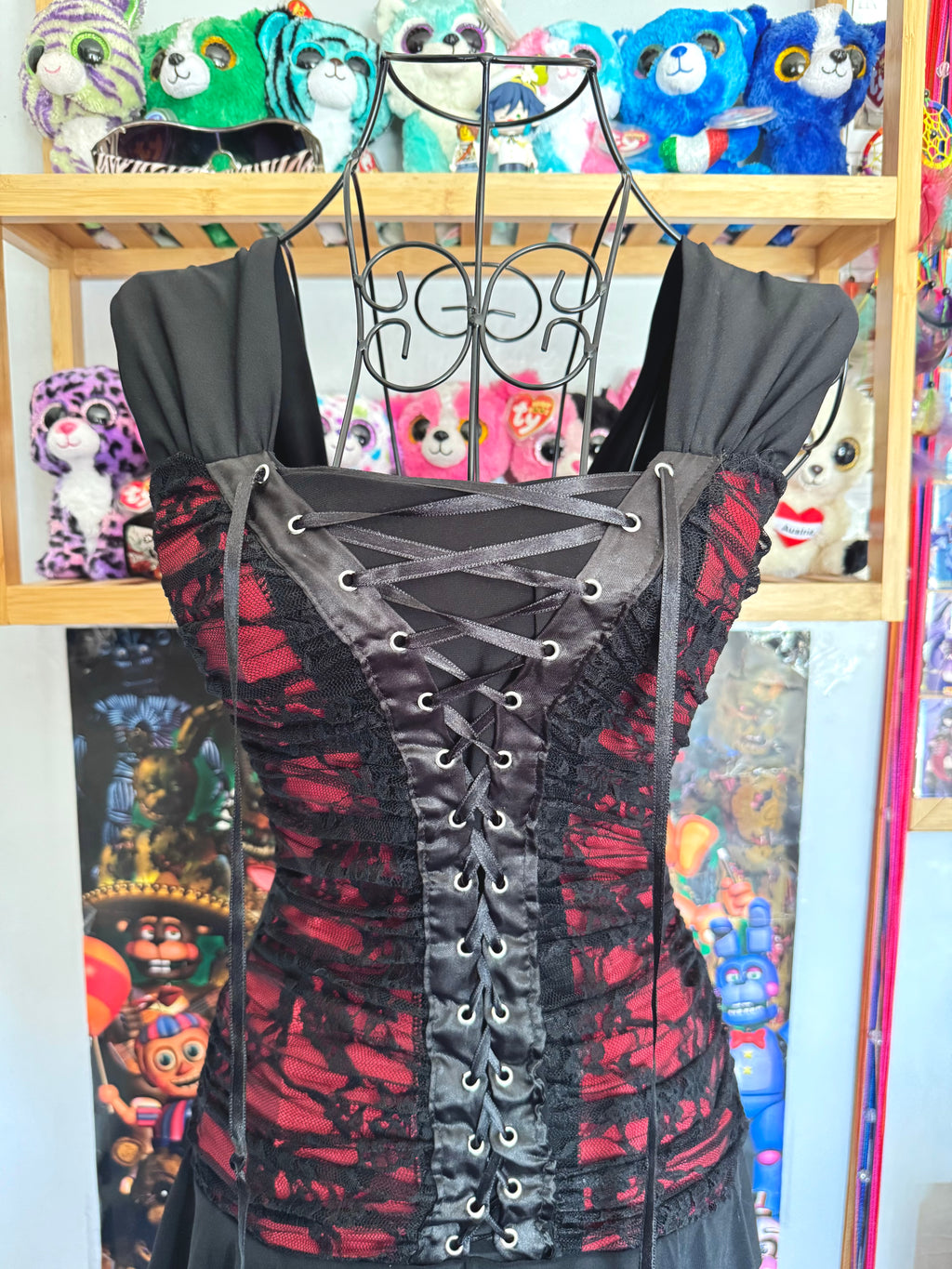 y2k vintage malgoth ruffle tiered lace up corset style mini dress