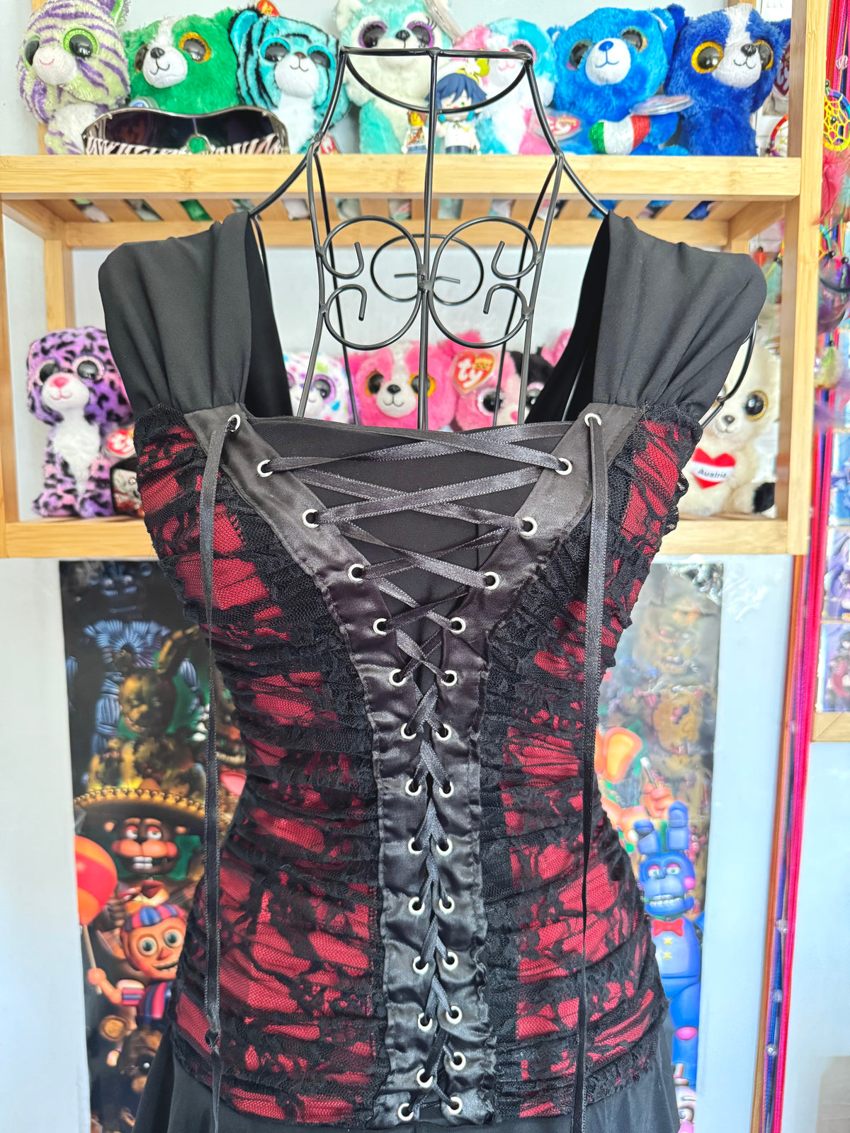 y2k vintage malgoth ruffle tiered lace up corset style mini dress