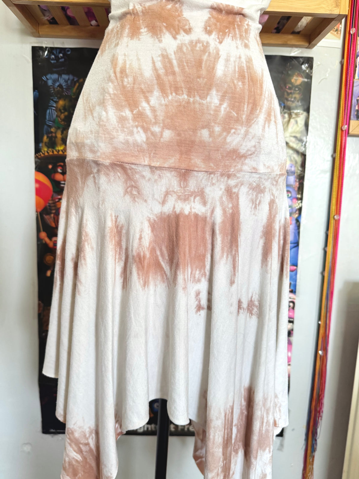 y2k vintage tie dye fitted halter midi dress with asymmetrical fairy hem