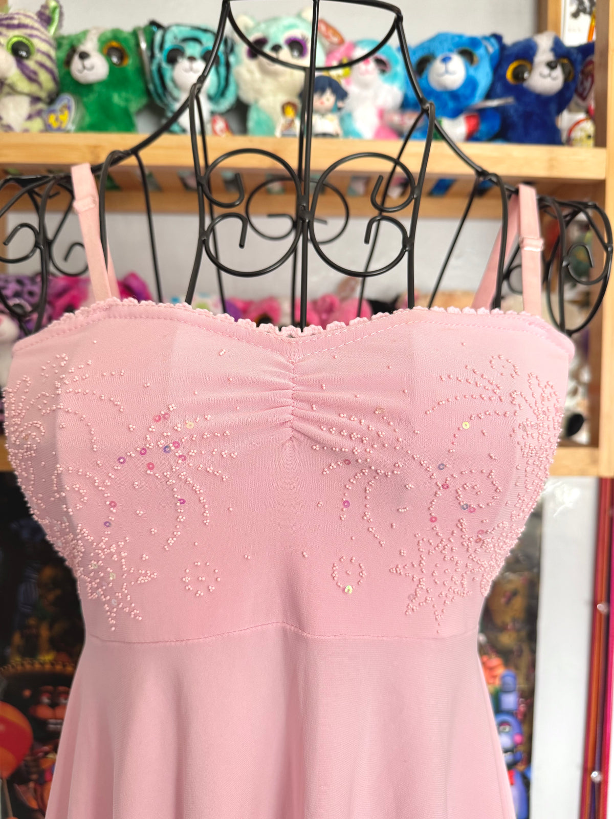 y2k vintage baby pink asymmetrical fairy hem ruched beaded cami top