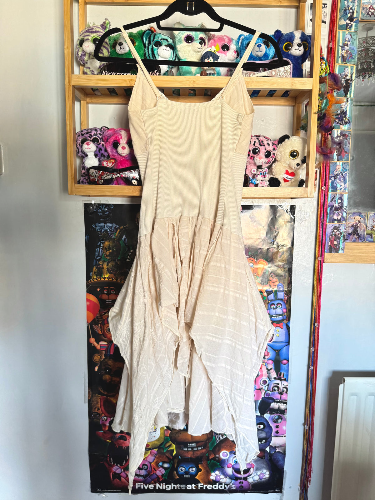 y2k vintage cream cotton fairy midi dress with ruffle layered hem