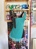 y2k vintage silk teal and black fitted asymmetrical hem vest top