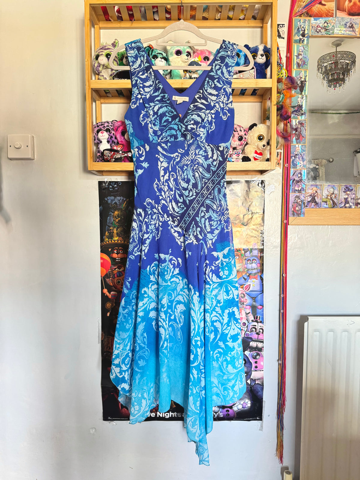 y2k vintage ombre effect waterfall blue maxi dress