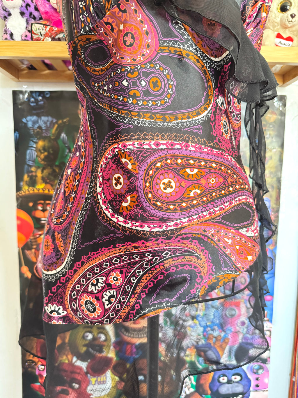y2k vintage paisley print dragonfruit asymmetrical hem cami top