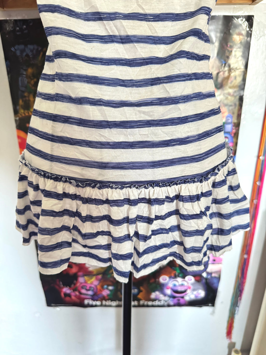 y2k vintage sailor vibes striped blue and white ruffle bottom cami top with lace trimmings