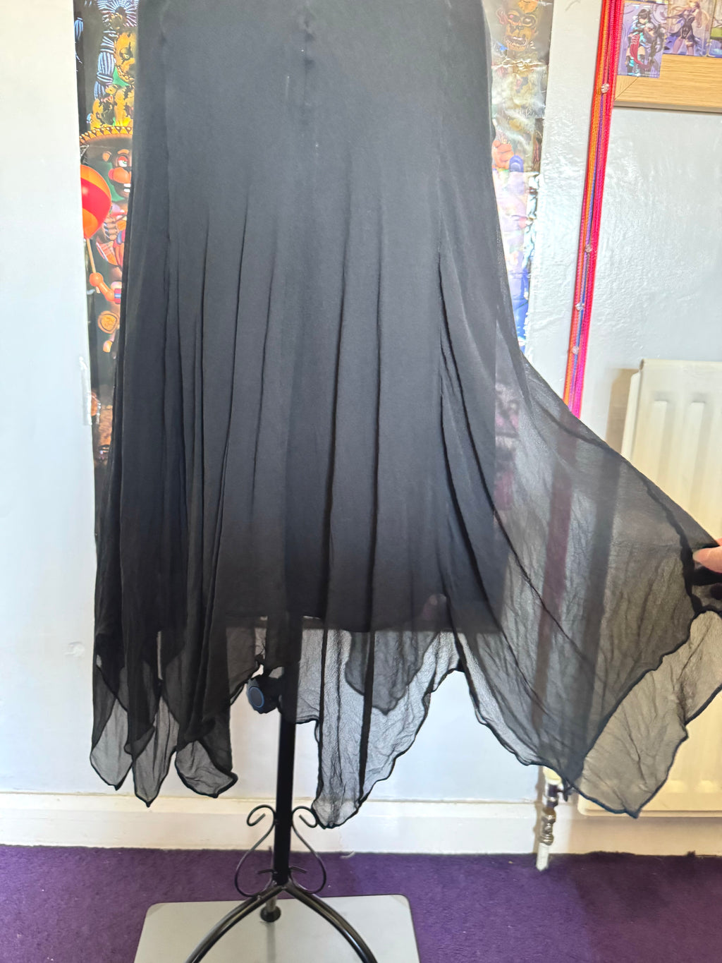y2k vintage silk black and pink butterfly sequin embellished floaty fairy hem midaxi length dress