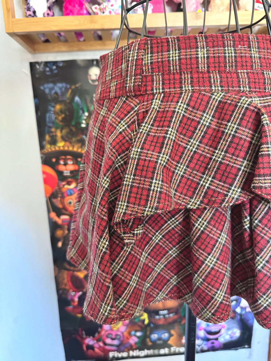 y2k vintage low waisted tartan pattern red ruffled mini skirt with buckles