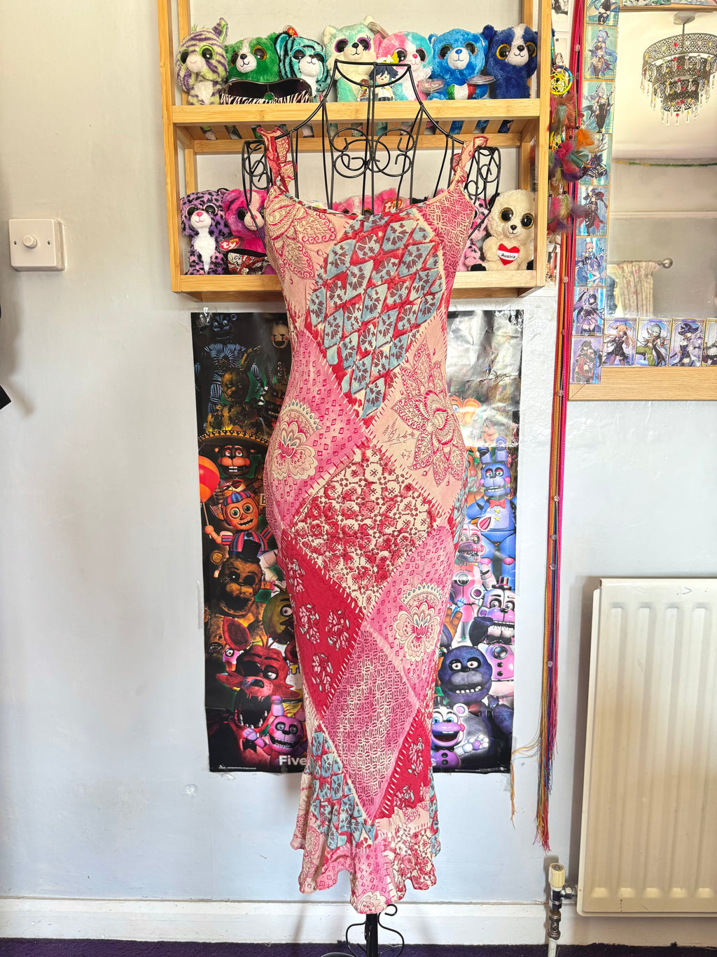 y2k vintage patchwork style mixed print midaxi length dress