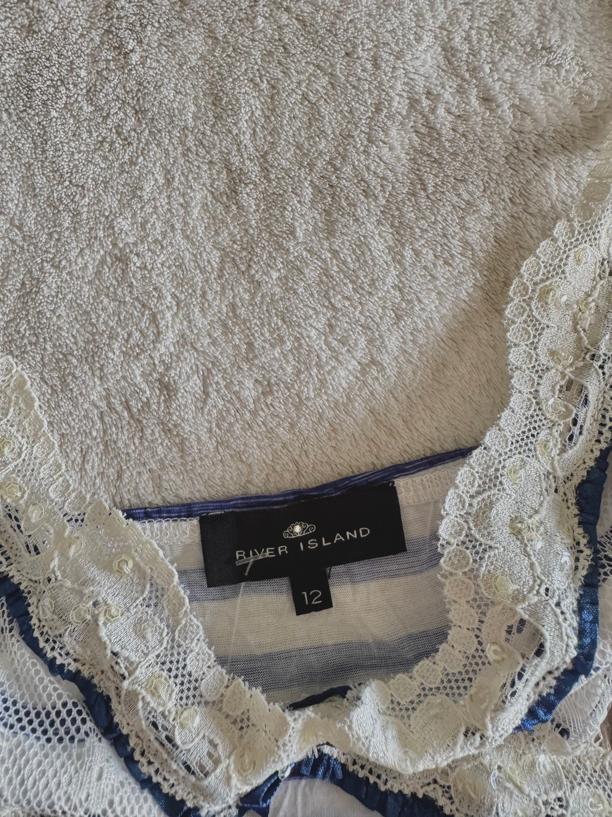 y2k vintage sailor vibes striped blue and white ruffle bottom cami top with lace trimmings