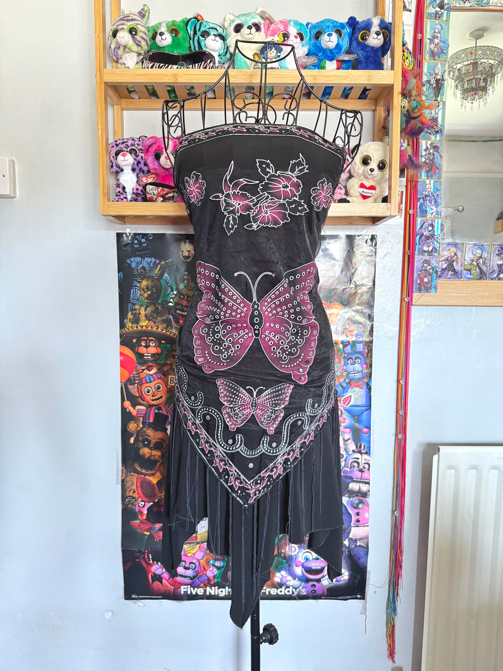 y2k vintage strapless fitted ruched asymmetrical fairy hem mini dress with butterfly mesh shawl