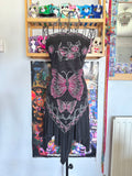 y2k vintage strapless fitted ruched asymmetrical fairy hem mini dress with butterfly mesh shawl