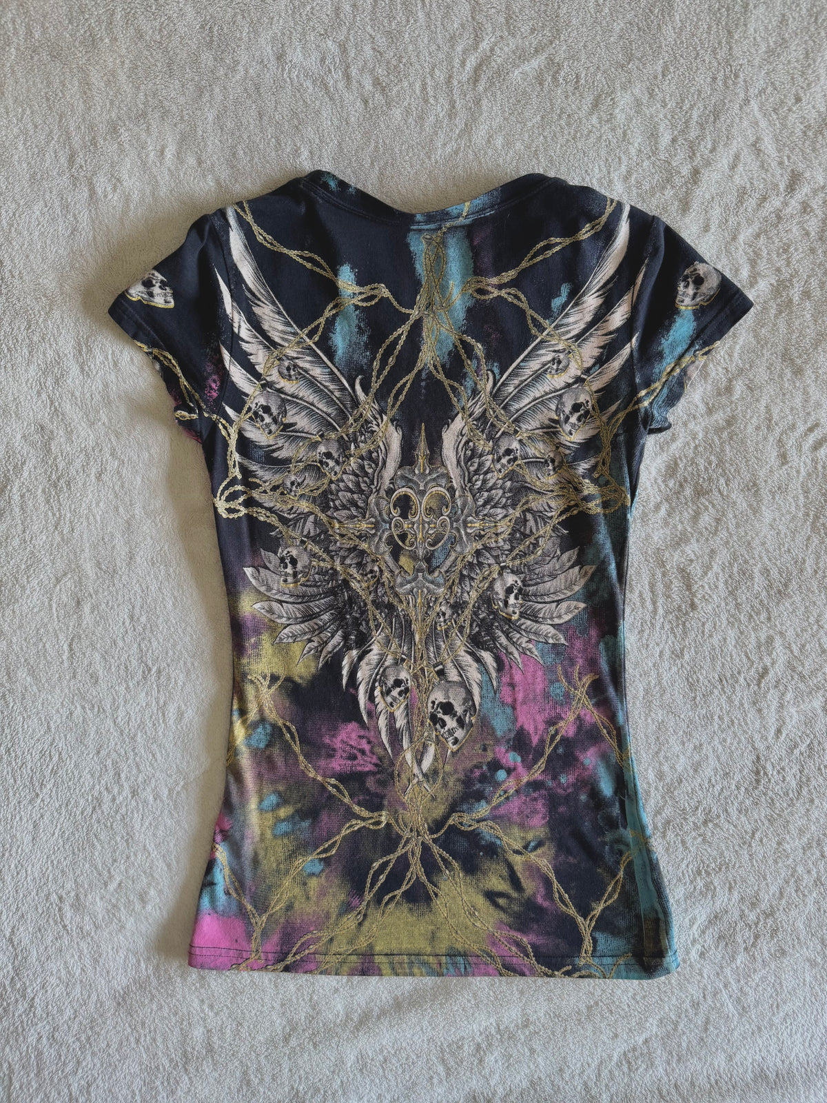 y2k vintage insane graphic tie die fitted beaded tshirt