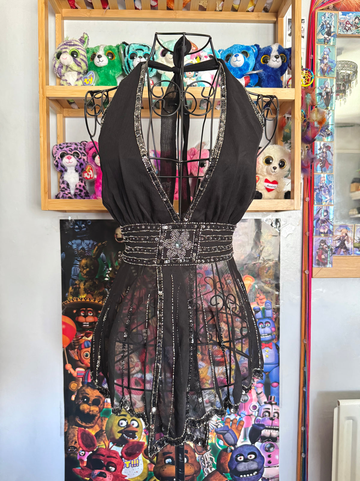 y2k vintage bnwt deadstock backless tie back sequin floral fairy top