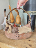 y2k vintage real suede patchwork boho mini bag