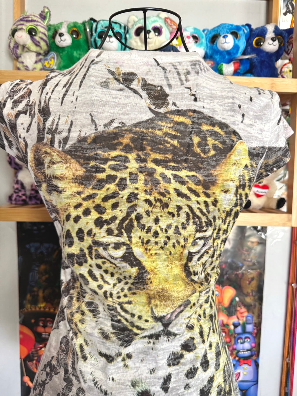 y2k vintage graphic leopard print sheer fitted tee affliction